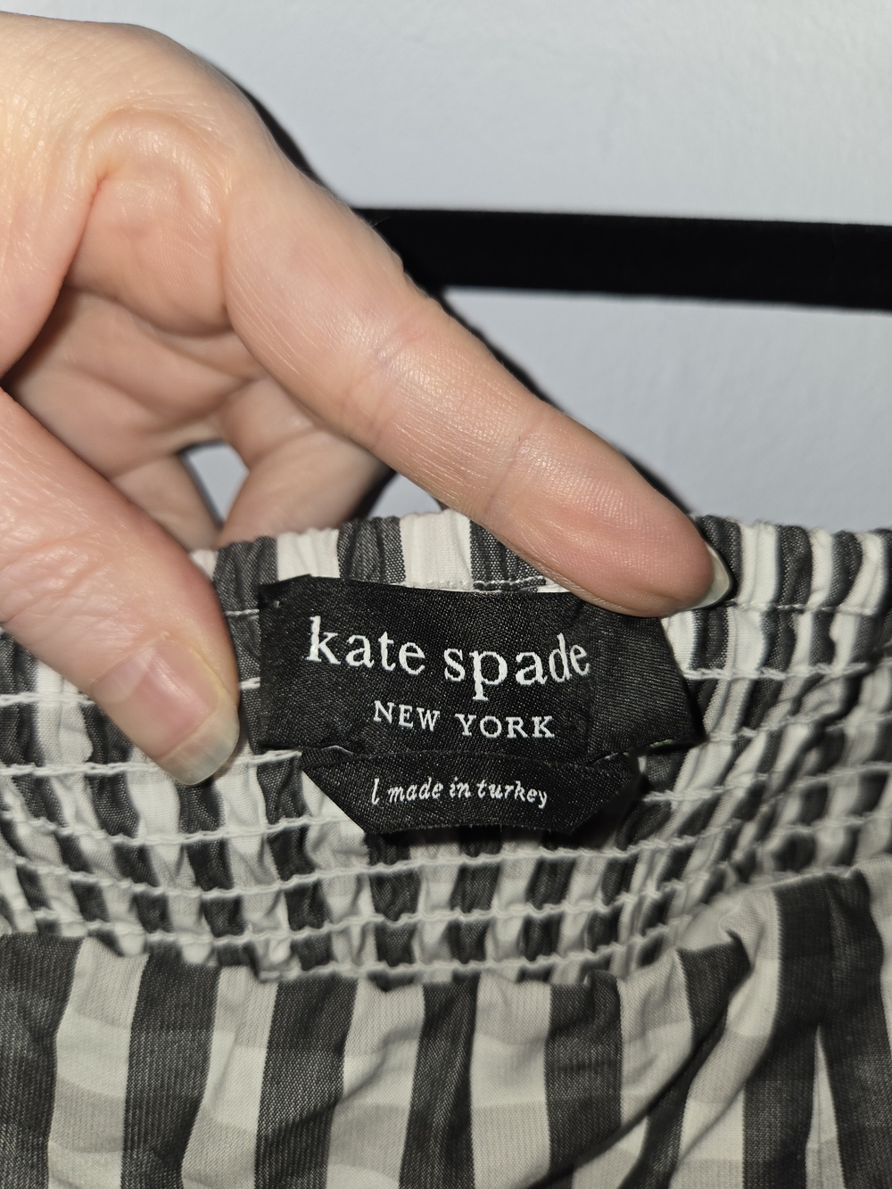 Kate Spade Spring Gingham Puff Sleeve Dress Midi L Black White Floral Lace Trim - Picture 7 of 9